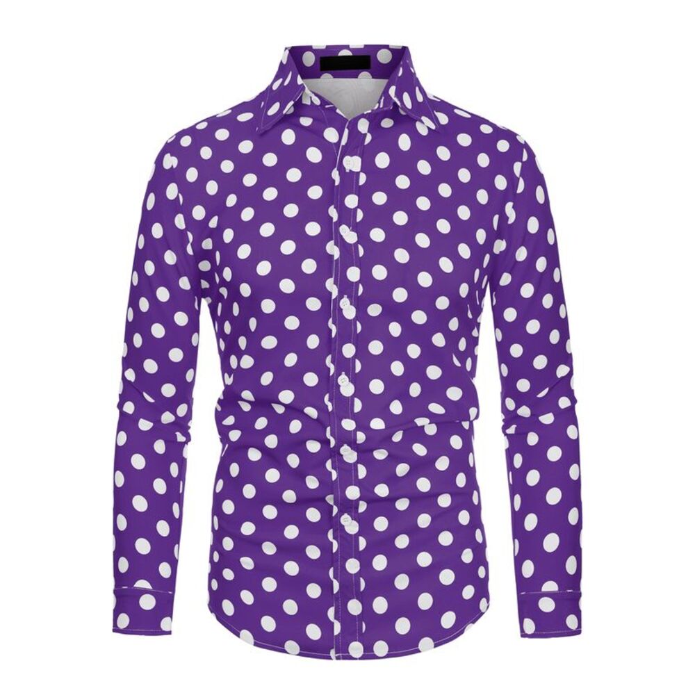 Purple Shirts Polka Dots Long Sleeve Slim Fit Printed Dress Button Down Shirt